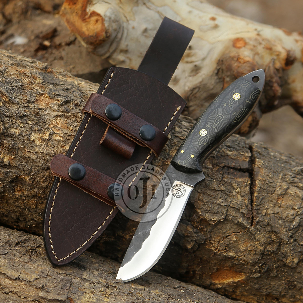 EDC - DC 53 STEEL TACTICAL Skinner Knife Hammered Blade Linen Micarta Handle