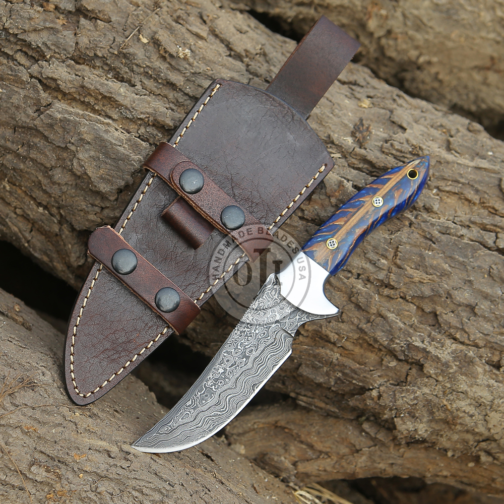 Damascus Skinner Knife Purple Pinecone Handle