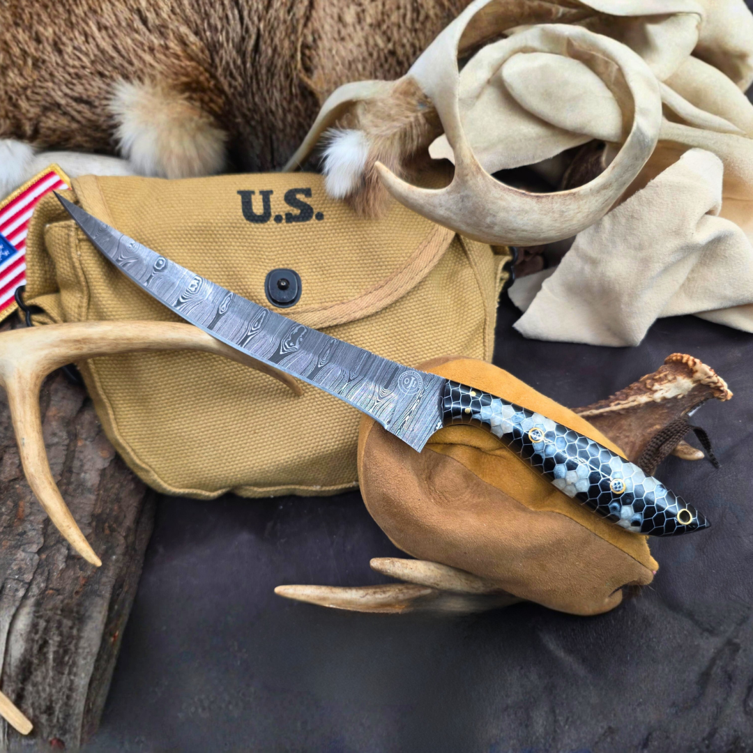 Damascus Fillet Knife Honey Comb Handle