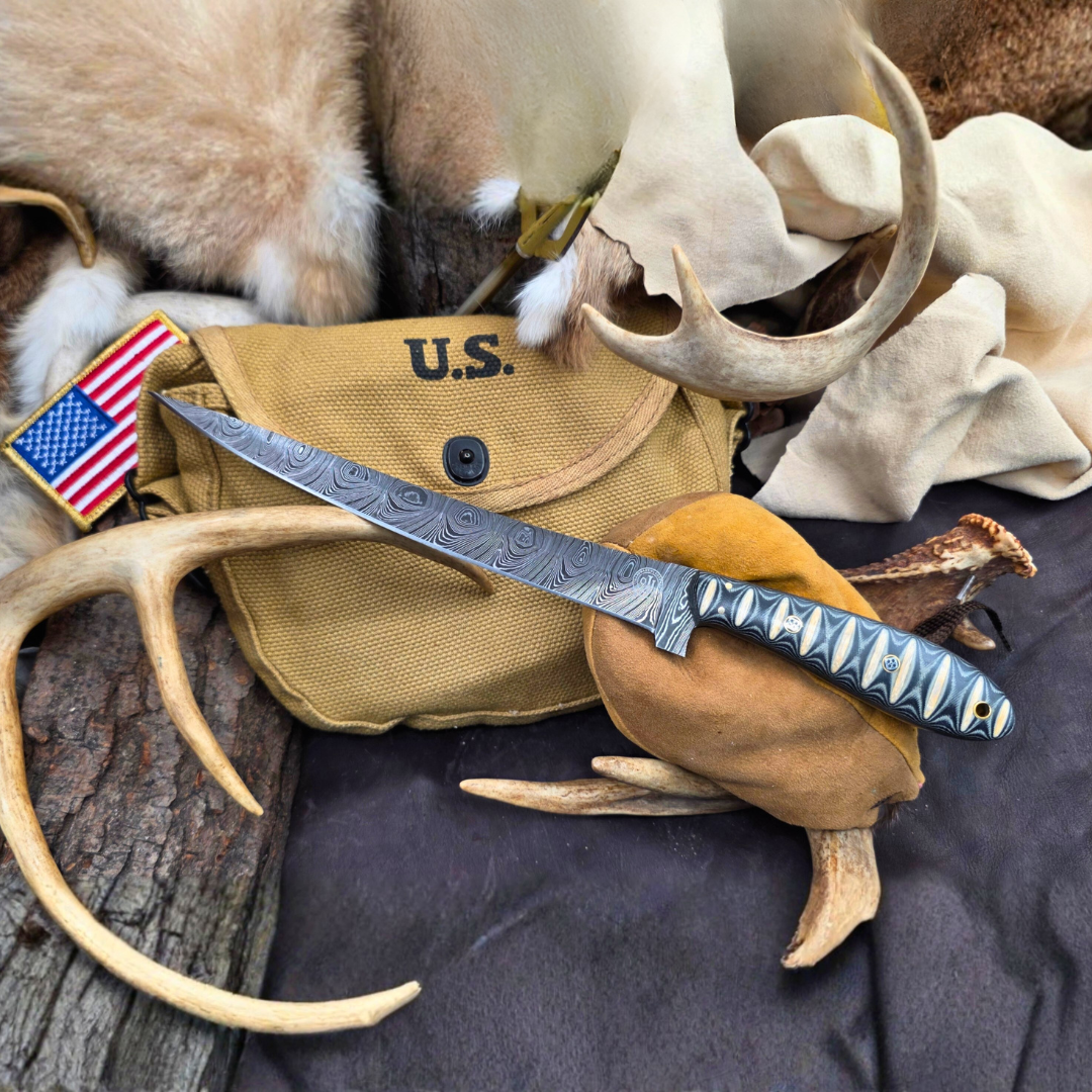 Damascus Fillet Knife Stick Micarta Handle