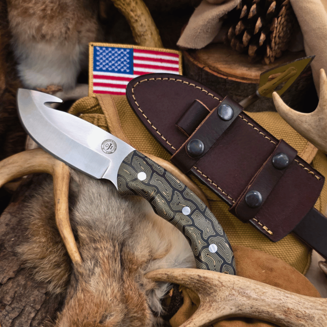 GUT HOOK D2 TOOL Steel Skinner Hunting Knife  Linen Micarta Handle