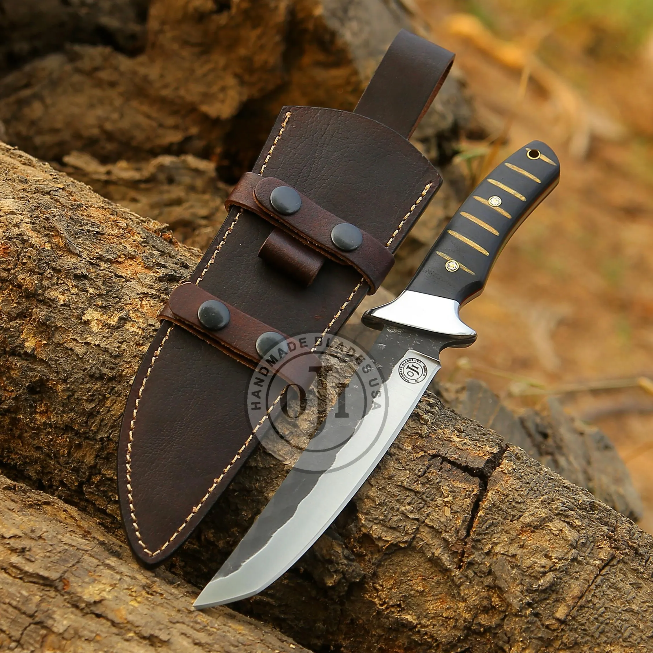 TANTO D2 TOOL Steel Handmade Knife Hammered Blade Stick Micarta Handle