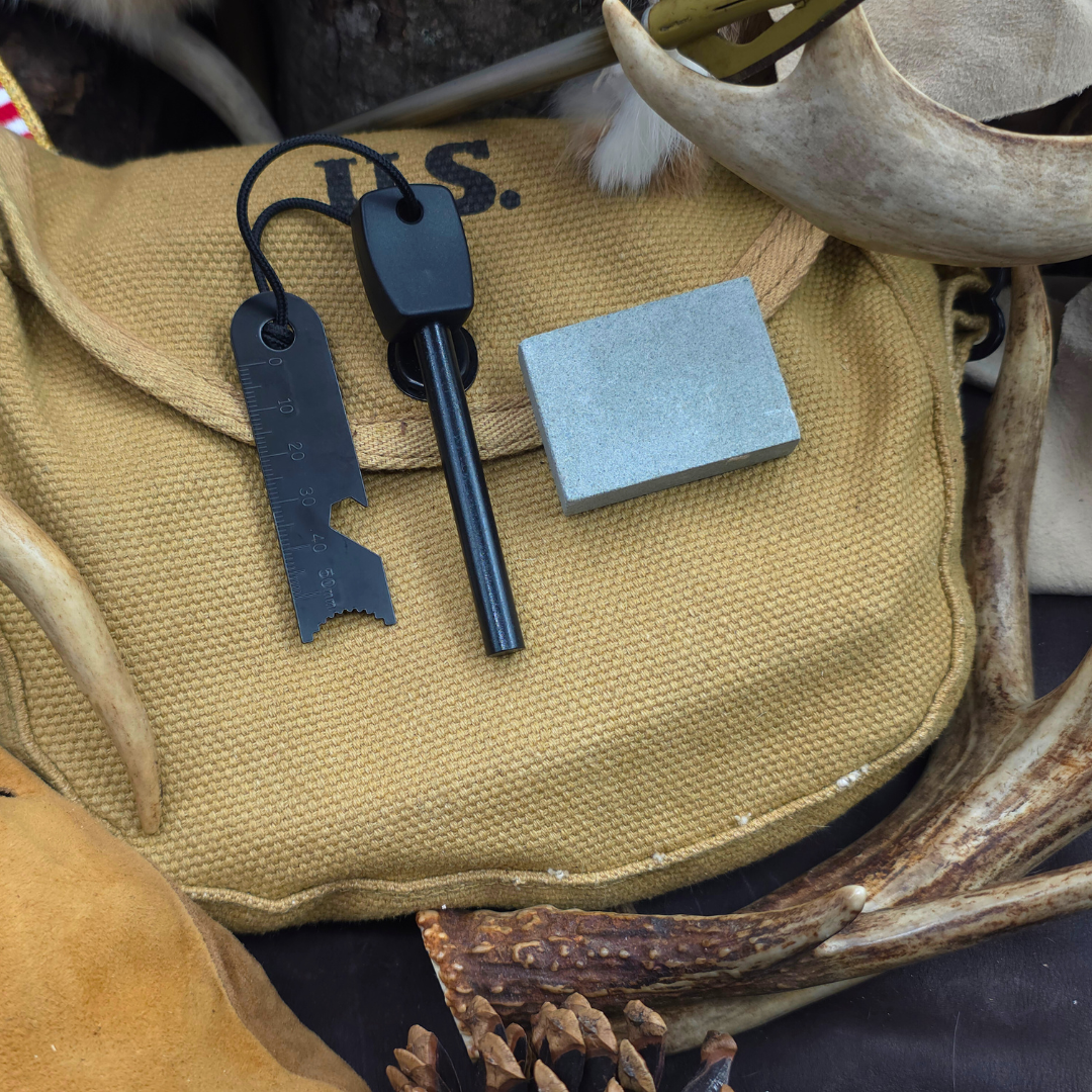 FLINT Fire Starter Rod Steel Striker & Whetstone Kit